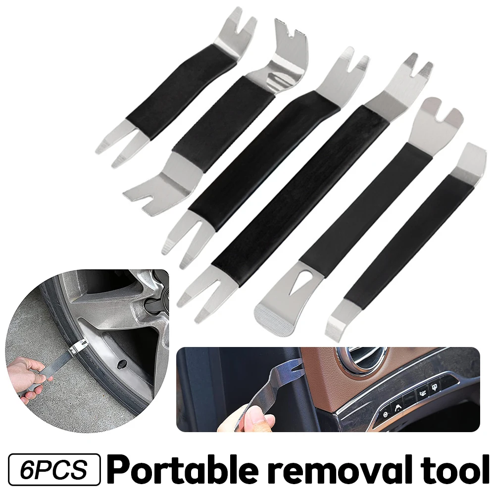 6Pcs Portable Auto Door Clip Trim Removal Tools Kits Car Dashboard Audio Radio Panel Repair Metal Removal Pry Disassembly Tool