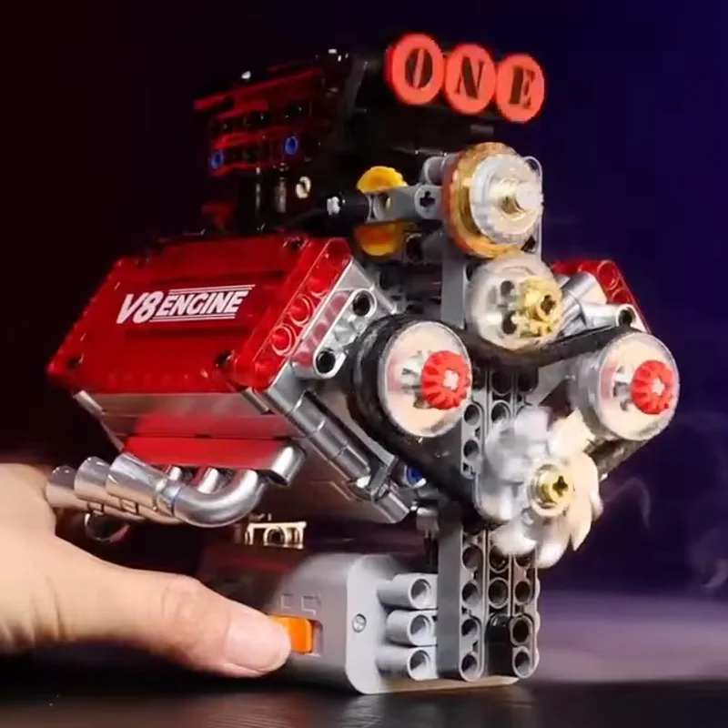 V8 Engine Motorized Simulation Brick Model Electrically Drive Building Blocks Technical Car Parts Creative Toys Gifts Kids Adult