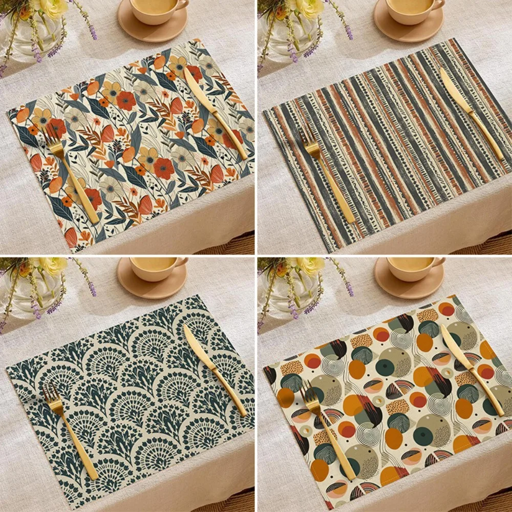 

4PCS Bohemian Printed Linen Placemats Pads Heat Resistant Rectangular 30x45CM Table Decor Dining Table Mats Home Decoration