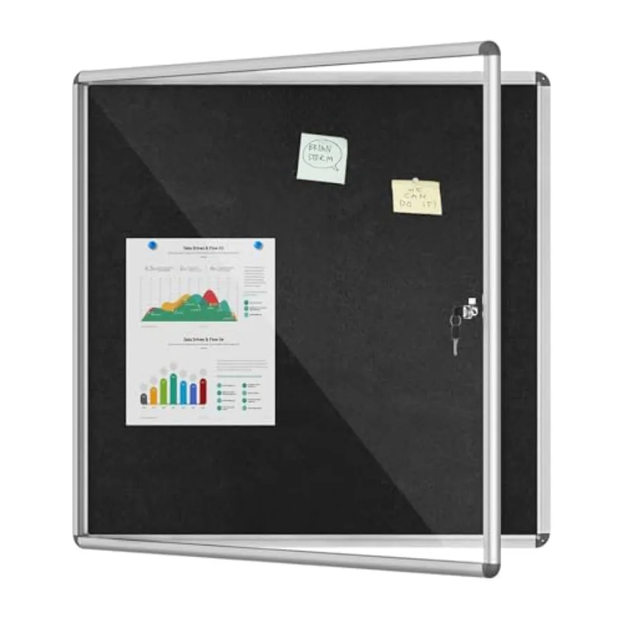 

Запираемая всепогодная алюминиевая пробковая доска для объявлений 38x38 дюймов для школы и офиса, серебристая рамка с черной поверхностью