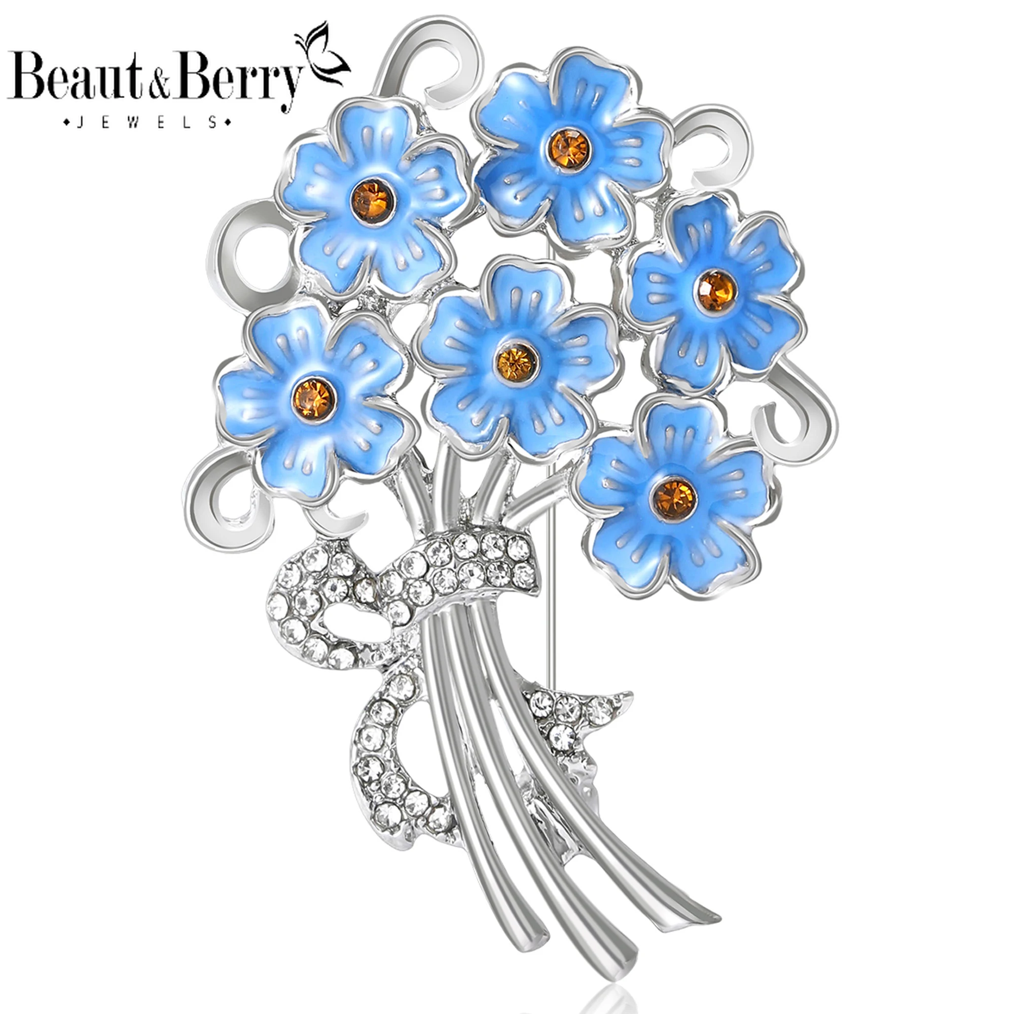 Beaut & berry luxo strass primula malacoides buquê broches para mulheres planta flor pinos casuais acessórios de festa presentes