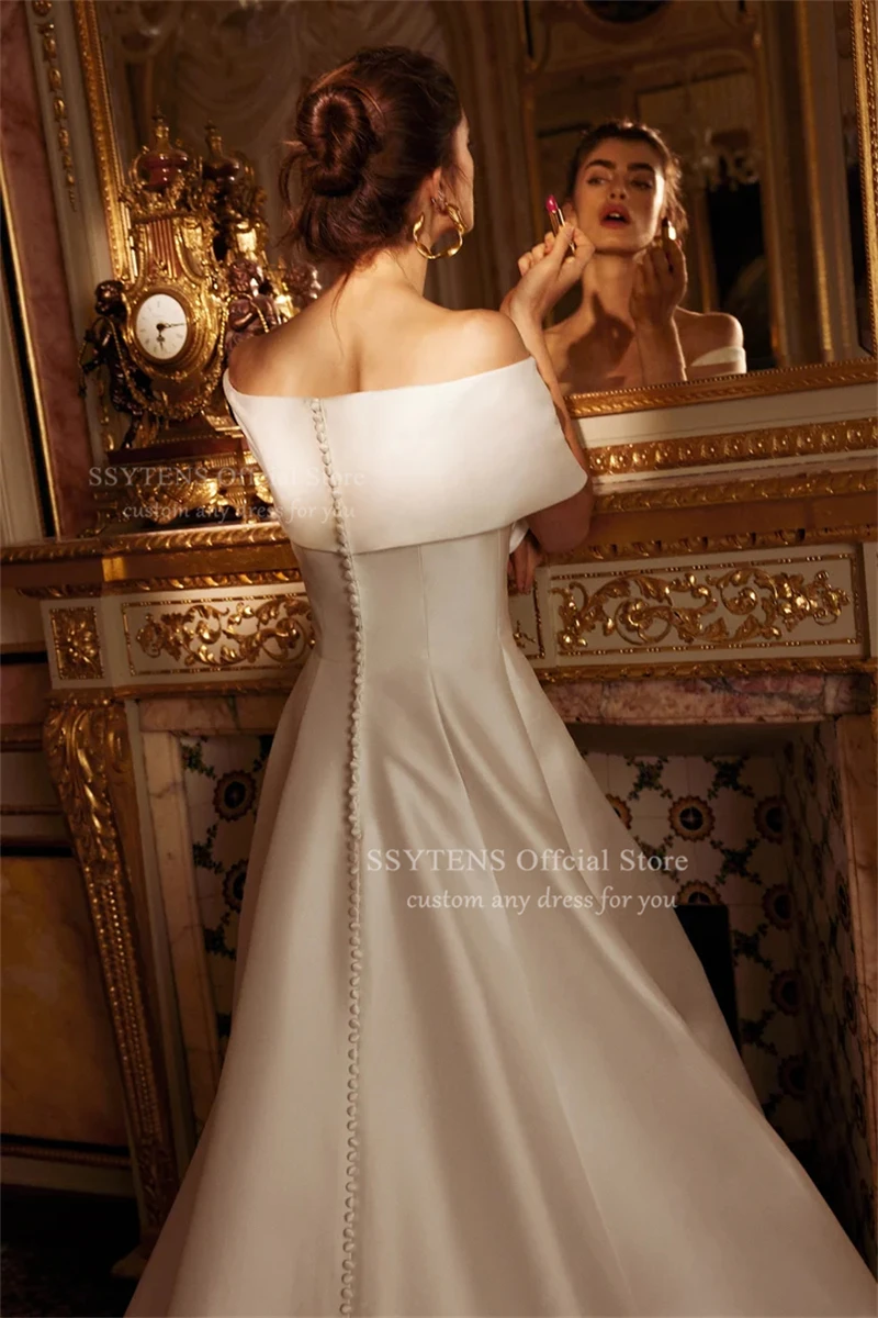 SSYTENS Elegant Off the Shoulder Wedding Dresses Floor Length Bride Dress Side Slit Good Quality Satin Bridal Gowns Customized