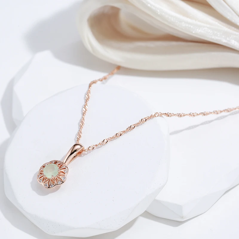 SYOUJYO Lake Green Natural Zircon Pendant Necklace For Women 585 Rose Gold Color Wedding Fine Jewelry Classic Collarbone Chain