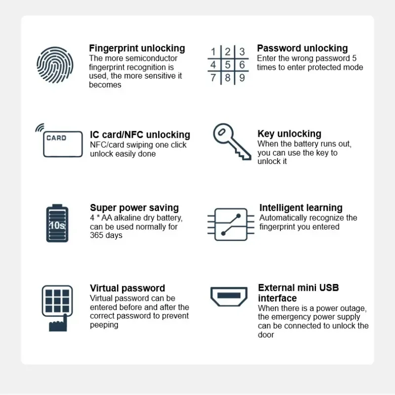 Cerradura de puerta inteligente TTLock, contraseña de huella dactilar, llave de tarjeta IC, aplicación remota, desbloqueo, cerradura de puerta corredera de aluminio electrónica impermeable