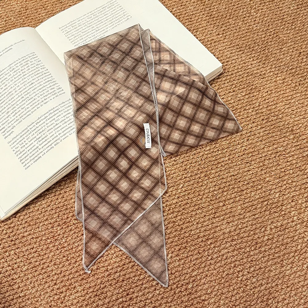 

Новый шелковый шарф в клетку для женщин, тонкий длинный полосатый шарф-лента, атмосферный пояс-шарф, летний женский шарф