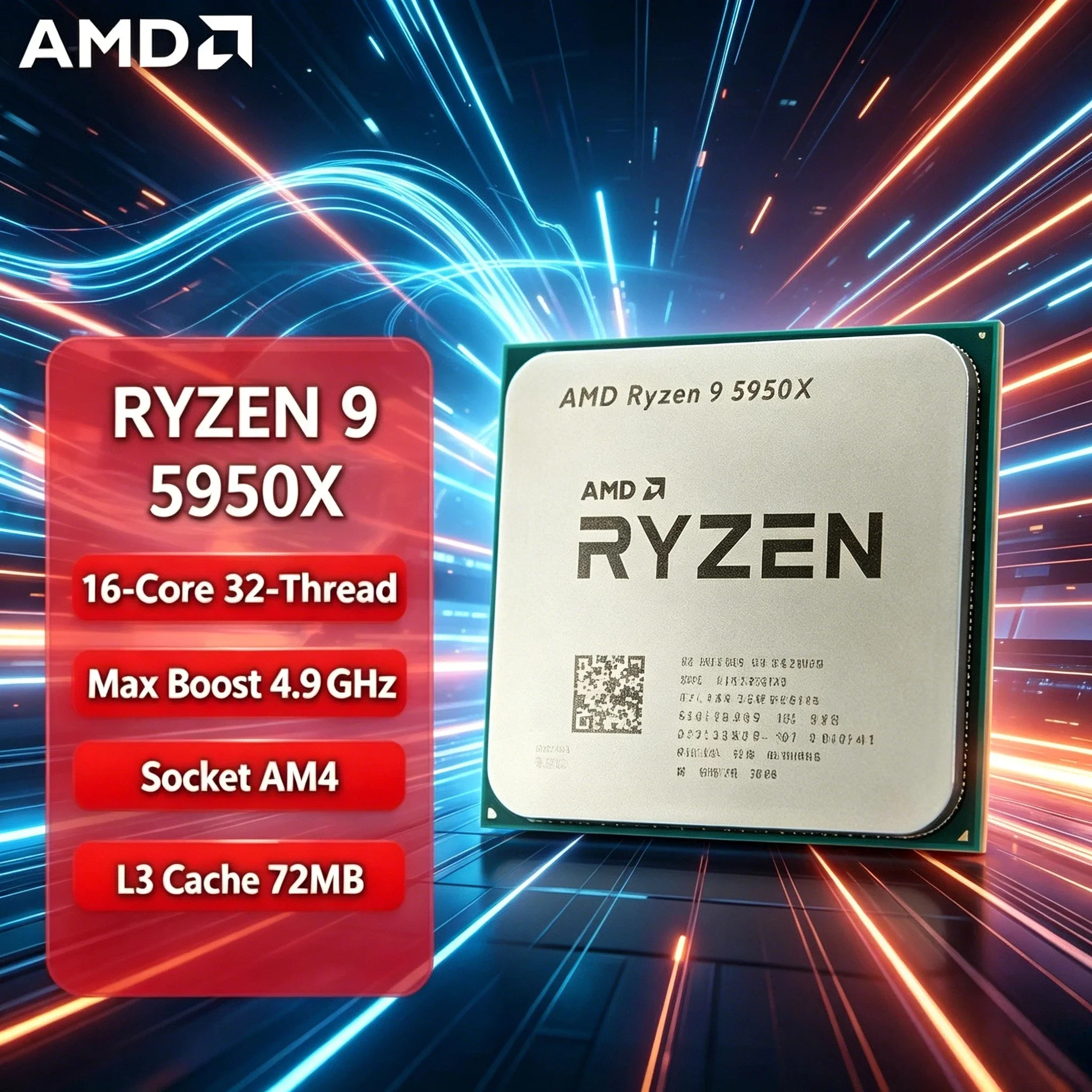 Nuevo Procesador de Escritorio AMD Ryzen 9 5950X, 3.4GHz, 16 Núcleos, 32 Subprocesos, Zen 3 Vermeer, Socket AM4, 105W, Serie Ryzen 9 5000, Edición 2026, Rápido