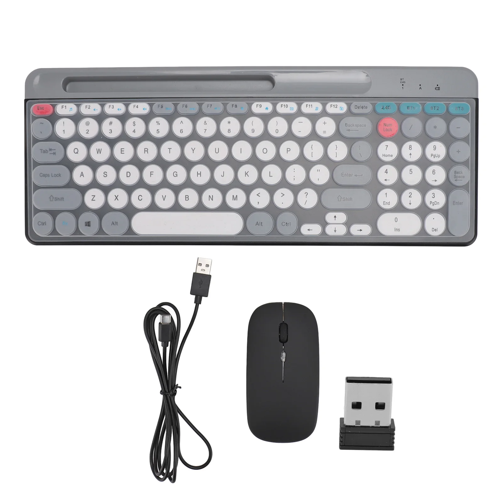

Keyboard Mouse Set Dual Mode Wireless Bluetooth Keyboard Mouse Vintage Round Keycaps Keyboard and Mouse for Game Type
