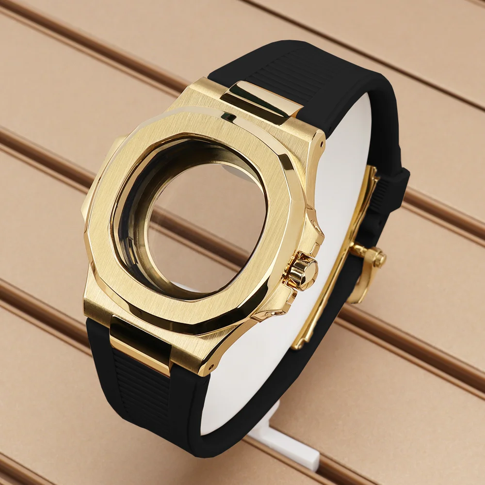 

Корпус для часов Nautilus Square Gold с резиновым ремешком, совместимый с автоматическими механизмами NH35, NH36/38, 4R36, с сапфировым стеклом, водонепроницаемый, запчасти для ремонта