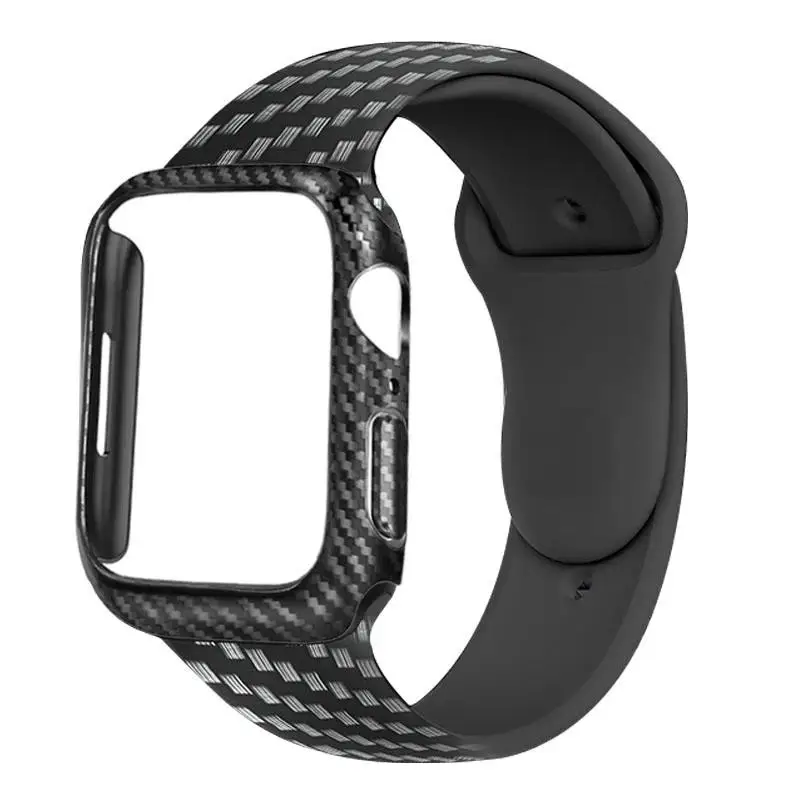 Carbon Fiber case+Strap For Apple Watch band 44mm 40mm 45mm/41mm 42mm 38mm silicone correa bracelet iwatch series 3 5 6 SE 7 8 9