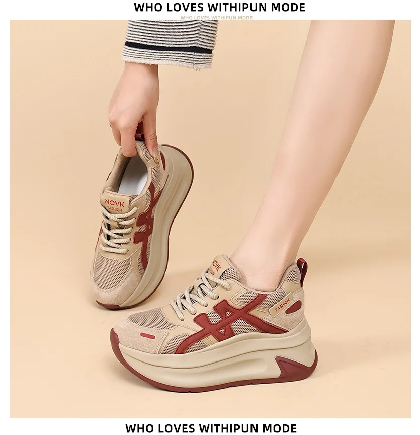 New Arrival 2026 Spring Chunky Sneakers Women's Thick Bottom Casual Mesh Shoes 8CM High Platform Breathable Sports Dad Shoes