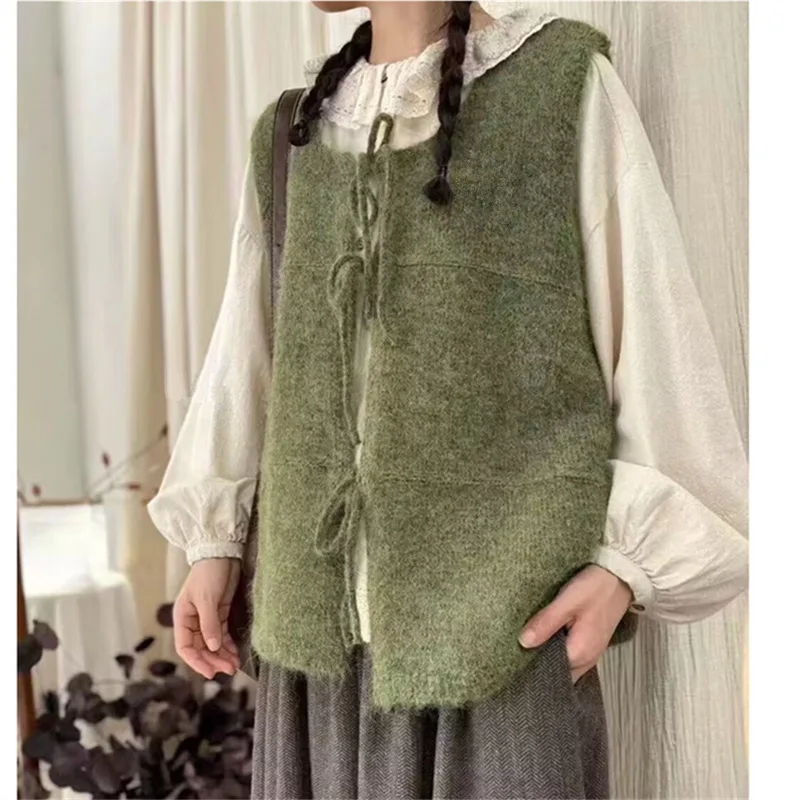 

Vests Waistcoats Thin Womens Vest Unisex Summer Knitted Lace-Up Cropped Lovely Ulzzang Girlish Feminine Openwork Youthful Trendy