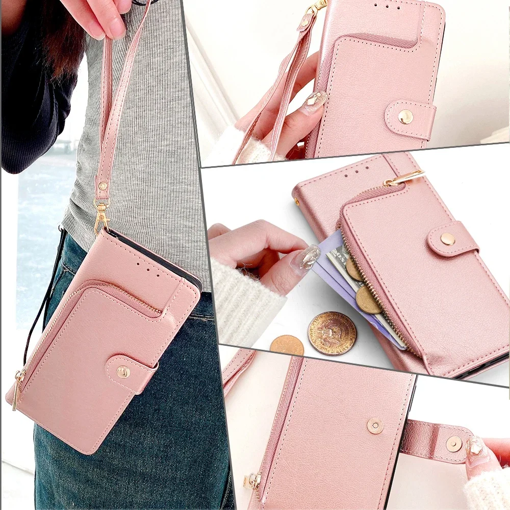 Ladies Coin purses for Xiaomi Redmi Note 11E 11T 11 Pro Plus 11S Leather Lanyard Wrist Strap Card Slot Holder Flip Cover Funda