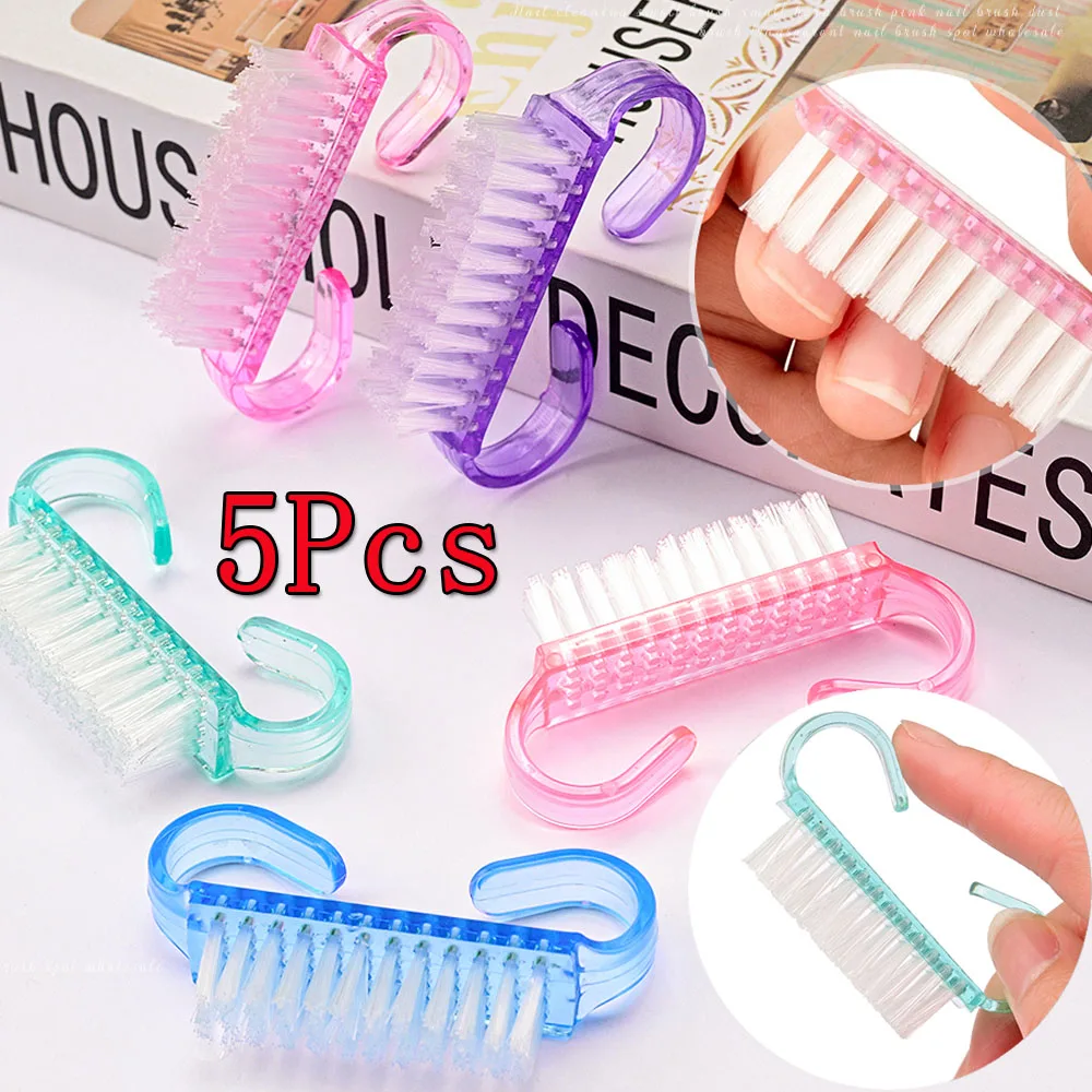 5Pcs/Lot Small Cleaning Nail Brush Handle Grip Plastic Horn Brush Manicure Pedicure Soft Remove Dust Nail Art Cleaning Brushes