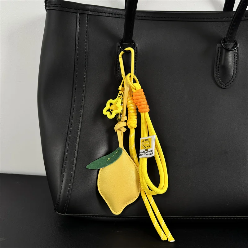 Cute Fruit Keychain Cartoon Lemon PU Leather Bag Pendant Birthday Gifts Car Keyring