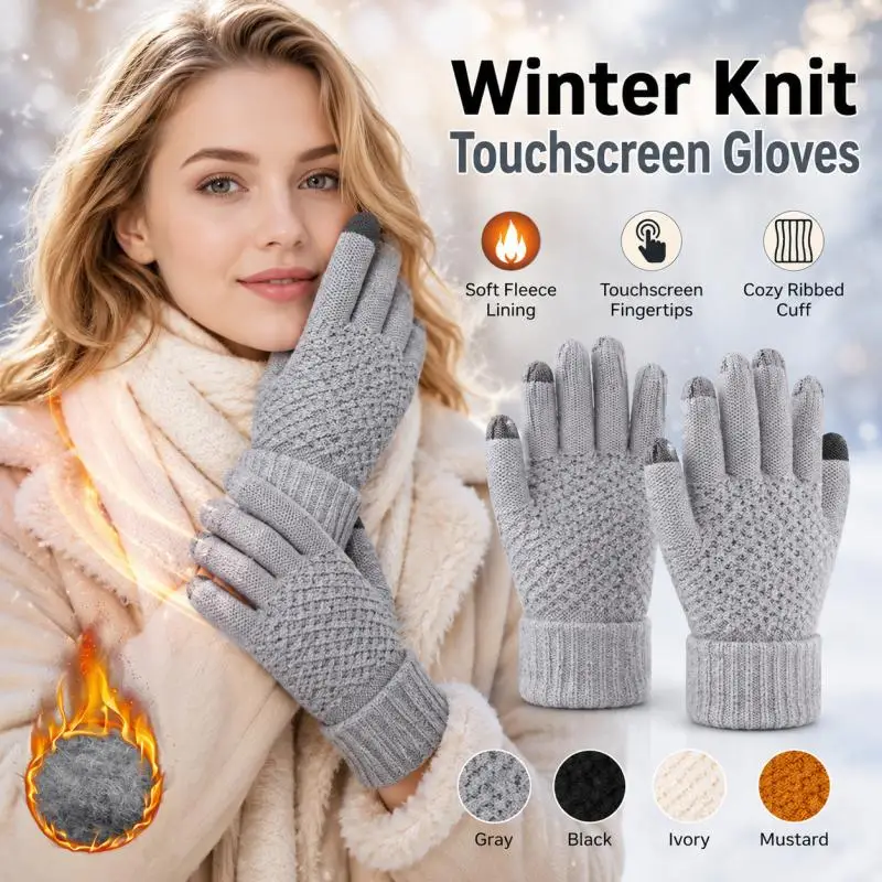Women Winter Touchscreen Gloves, Warm Thick Fleece Finger Gloves for Driving Cycling Cold Weather