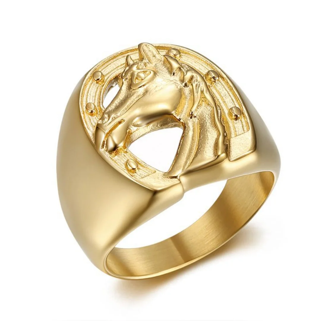 

Men's Horse Head Horseshoe Ring Gold Color Stainless Steel Animal Rings for Women Man Punk Jockey Club Jewelry Wholesale Bulk