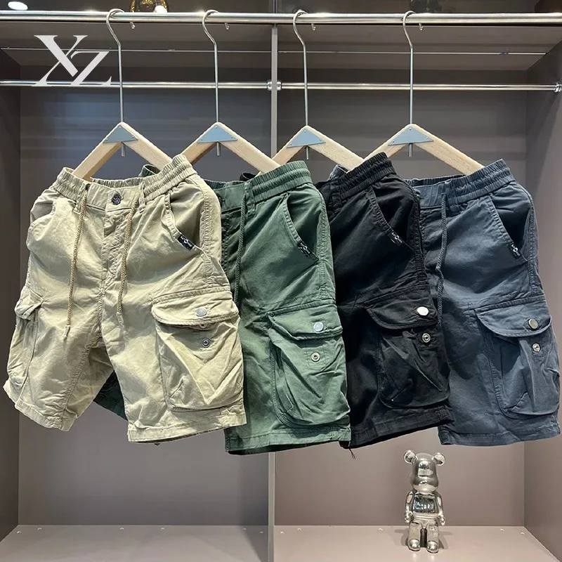 Durable Solid Color Cotton Workwear Shorts with Button Closure, Side Cargo Pockets, and Loose Fit for Walking, Camping & Daily