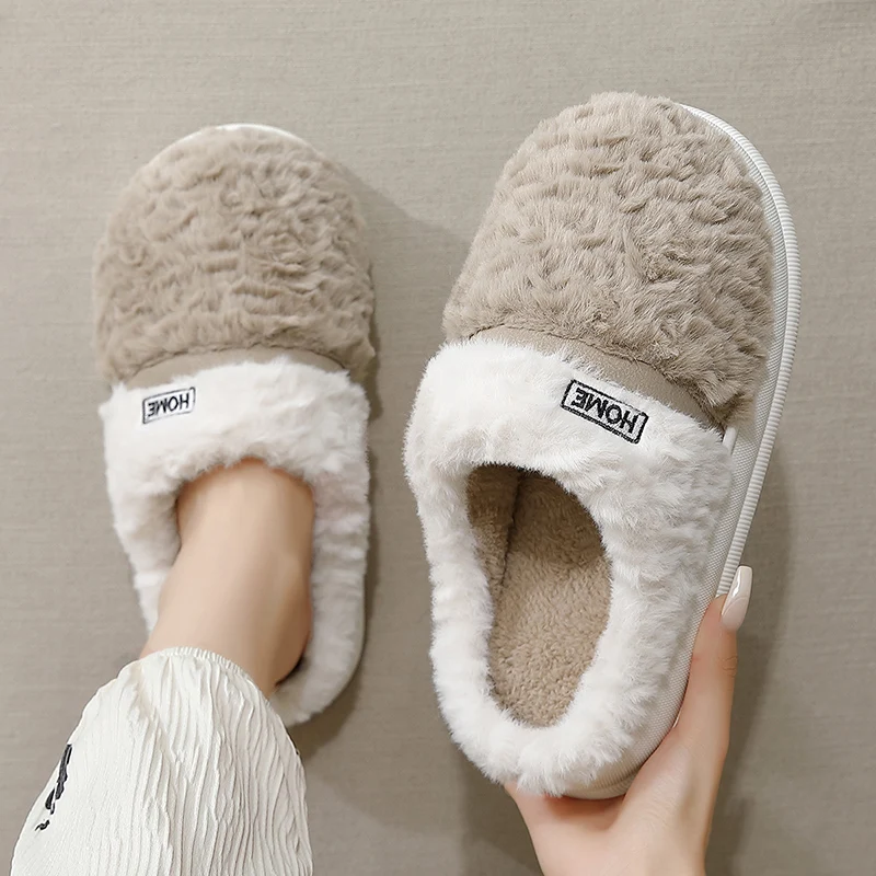 

New Fashion Men Warm Slippers Women Winter Indoor Floor Flats Soft Anti-slip Bedroom Plush Slides Home Casual Cotton Shoes