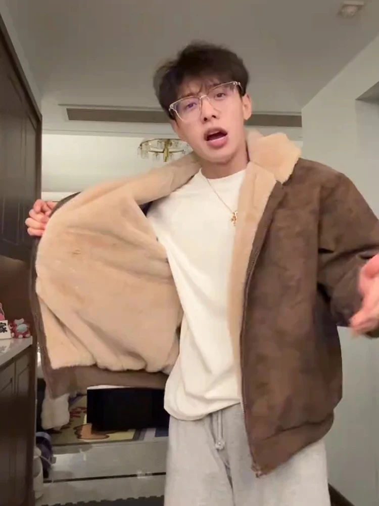 

Мужская зимняя куртка из американской искусственной кожи с подкладкой из флиса, утепленная, винтажная, с капюшоном, на молнии, повседневная