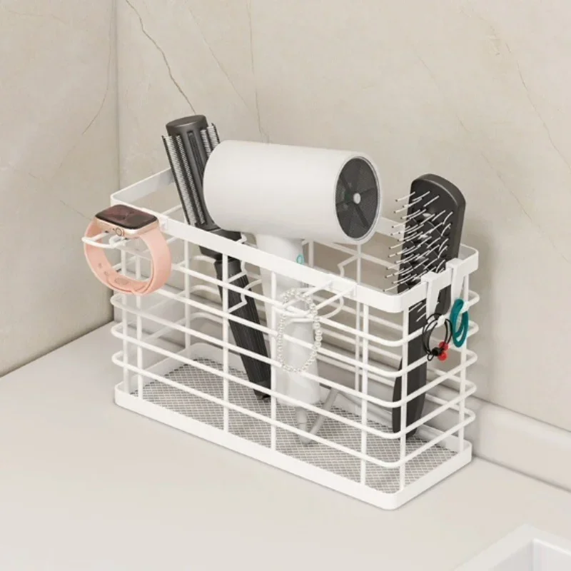 Iron Hair Dryer Storage Basket, 3‑Usage Wall / Cabinet Door / Countertop Organizer, No‑Drill Bathroom Hair Tool Holder Rack