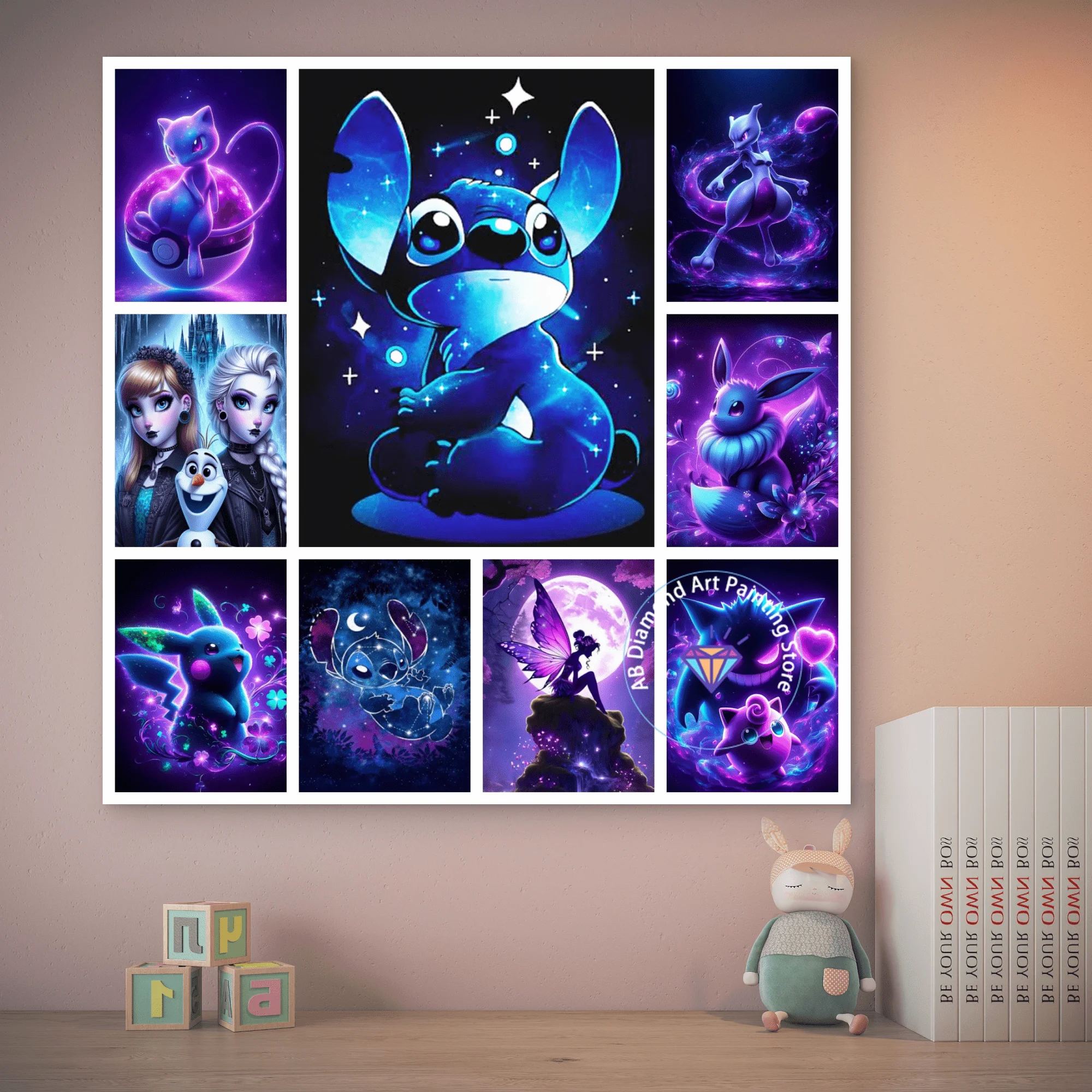 

Frozen Mewtwo Pikachu Lilo&Stitch AB Diamond Painting Kit 5D DIY Diamond Embroidery Cross Handmade Art Gift Home Decoration