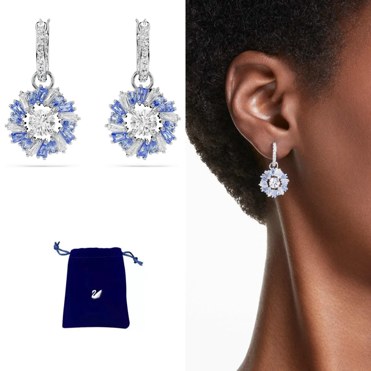 

Luxury S925 Sterling Silver Shining Crystal Stud Earrings Fine Jewelry Gift