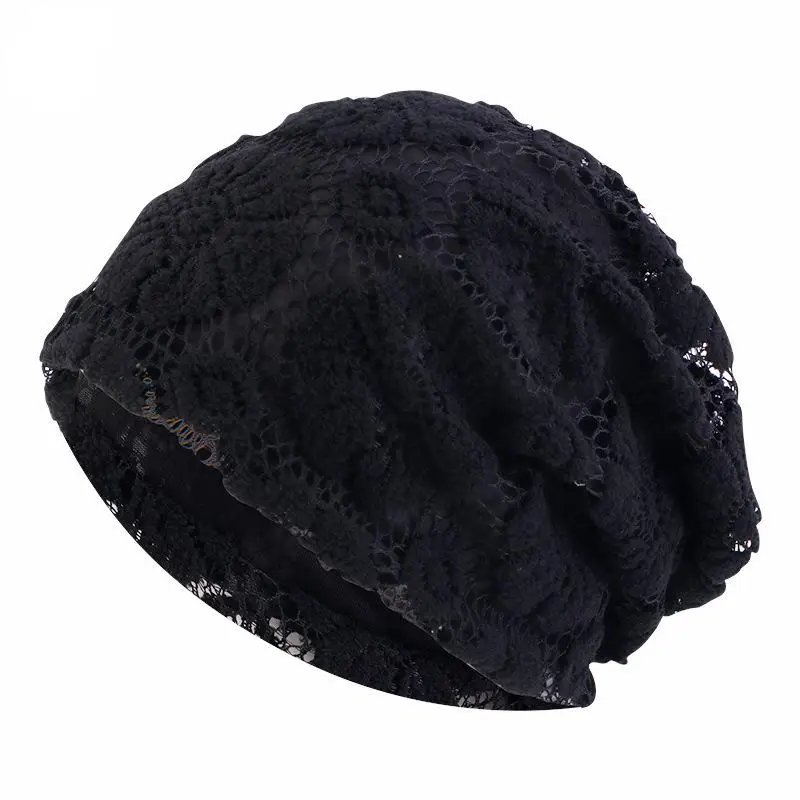 Spring and Autumn Thin Hook Weaving Pattern Double Layer Beanies Musilm Wrap Head Cap