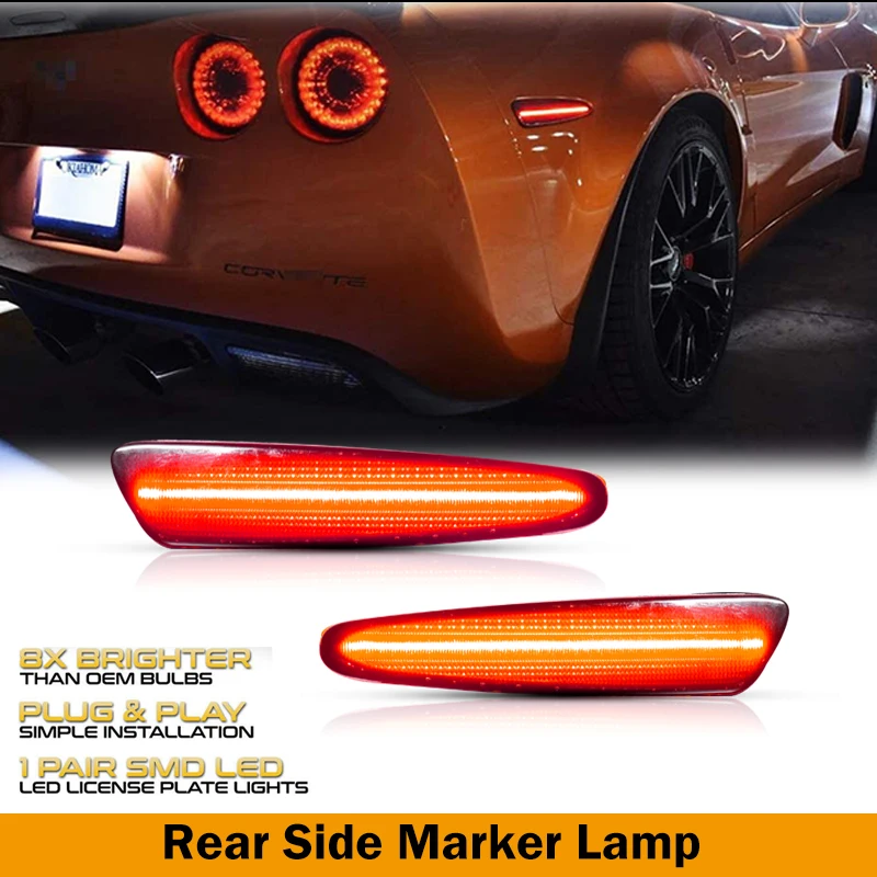 Car Front Rear Bumper Side Marker Turn Signal Lighting Yellow Red LED For Chevrolet Corvette C6 2005-2013 Smoked Accessories