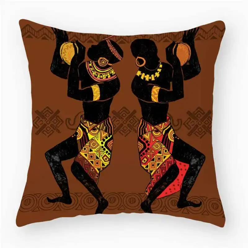 アフリカの女性柄プリントの短毛プラッシュ素材のクッションカバー、リビングルームのソファ装飾用