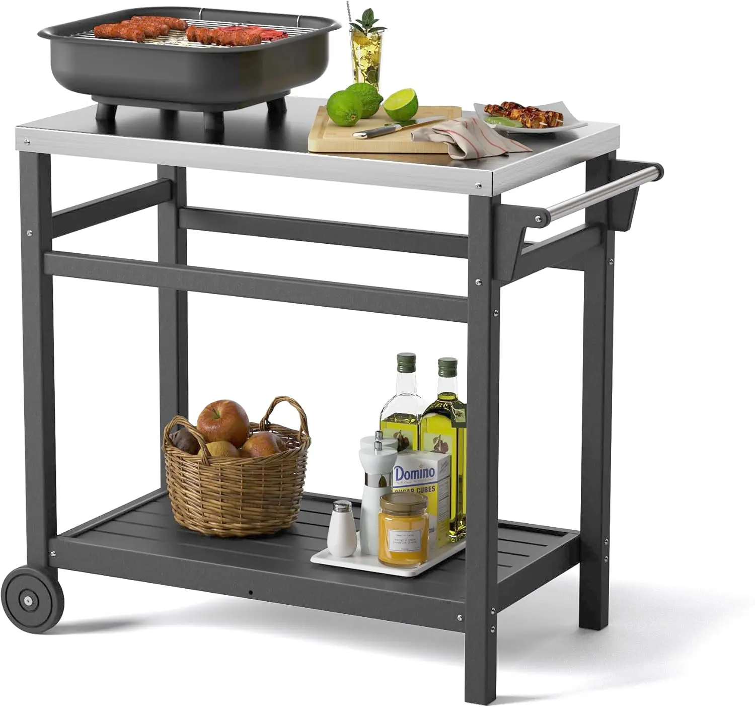 Outdoor Prep Cart Dining Table for Pizza Oven, Patio Grilling, and Backyard BBQ | Gray