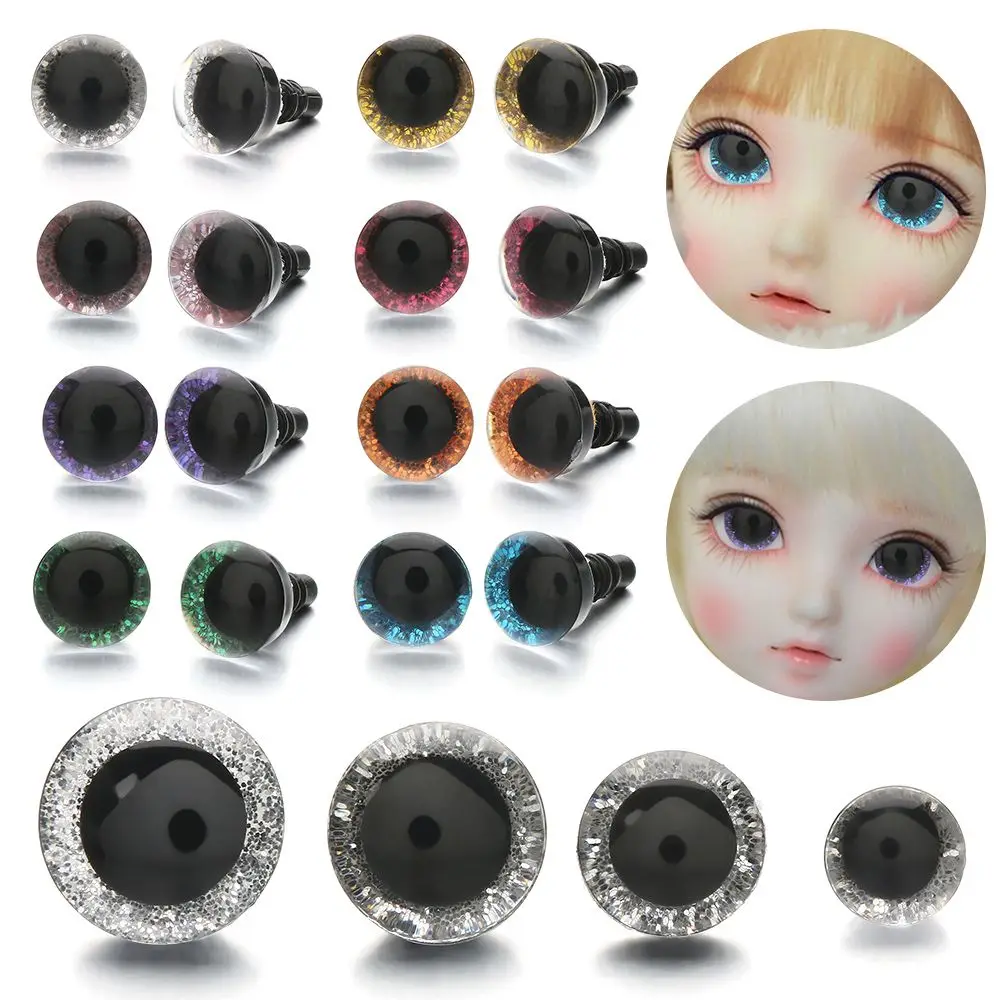 Piezas de plástico de seguridad con purpurina y ojos de cristal, juguetes de peluche de oso, accesorios para muñecas, 8 colores, 9/12/14/16mm, 10