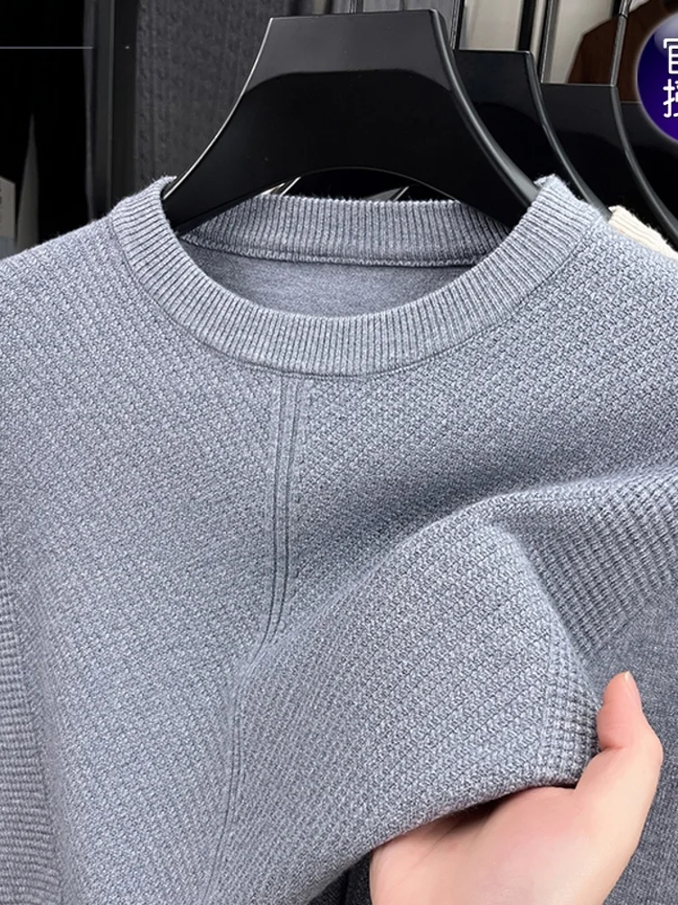 

Thiened Warmth Men's Knitted Sweater round Ne Loose Fit Overhead irt Busin Casual Sle Autumn Winter Faion Top
