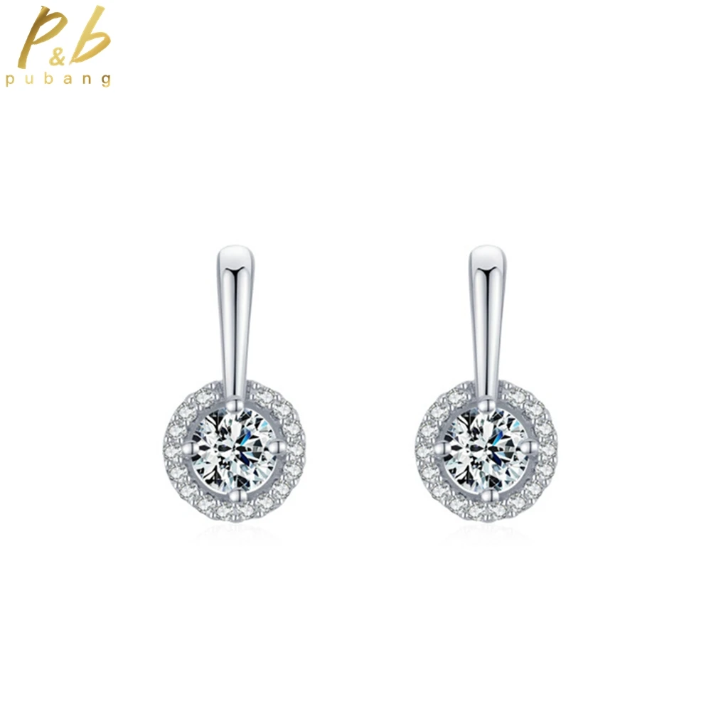 

PuBang Fine Jewelry Real 925 Sterling Silver VVS Gem High Carbon Diamond Classic Round Stud Earrings for Women Gift DropShipping