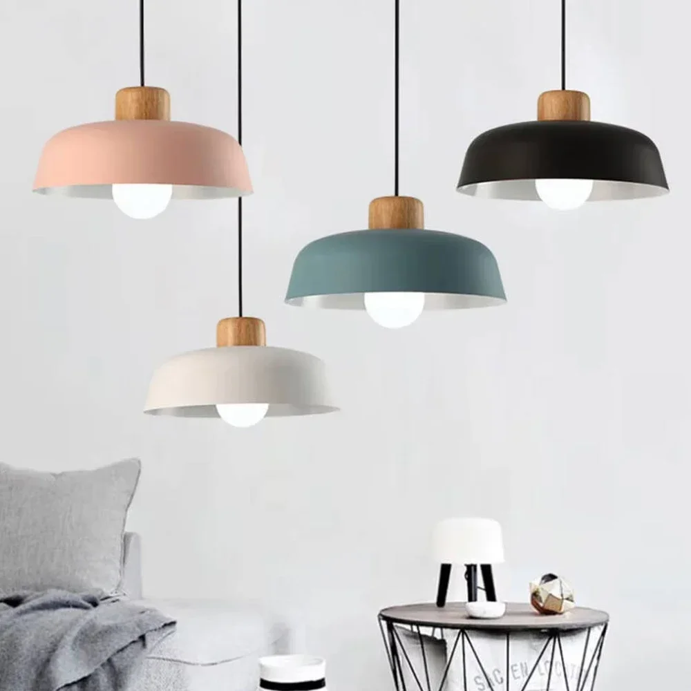 TechHPNordic Wood Aluminum Pendant Lights Modern Hanging Lamps Kitchen Living Room Chandelier