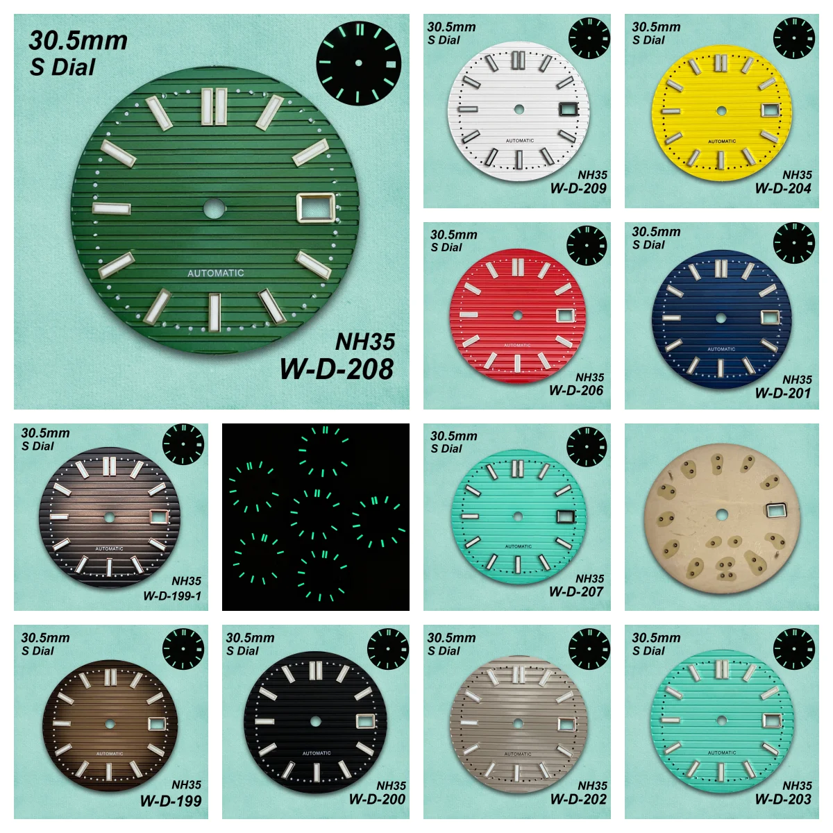 30.5mm S Dial Suitable For NH35/NH36 Movements Green Luminous For Na utilus High Quality Watch Modification Accessories