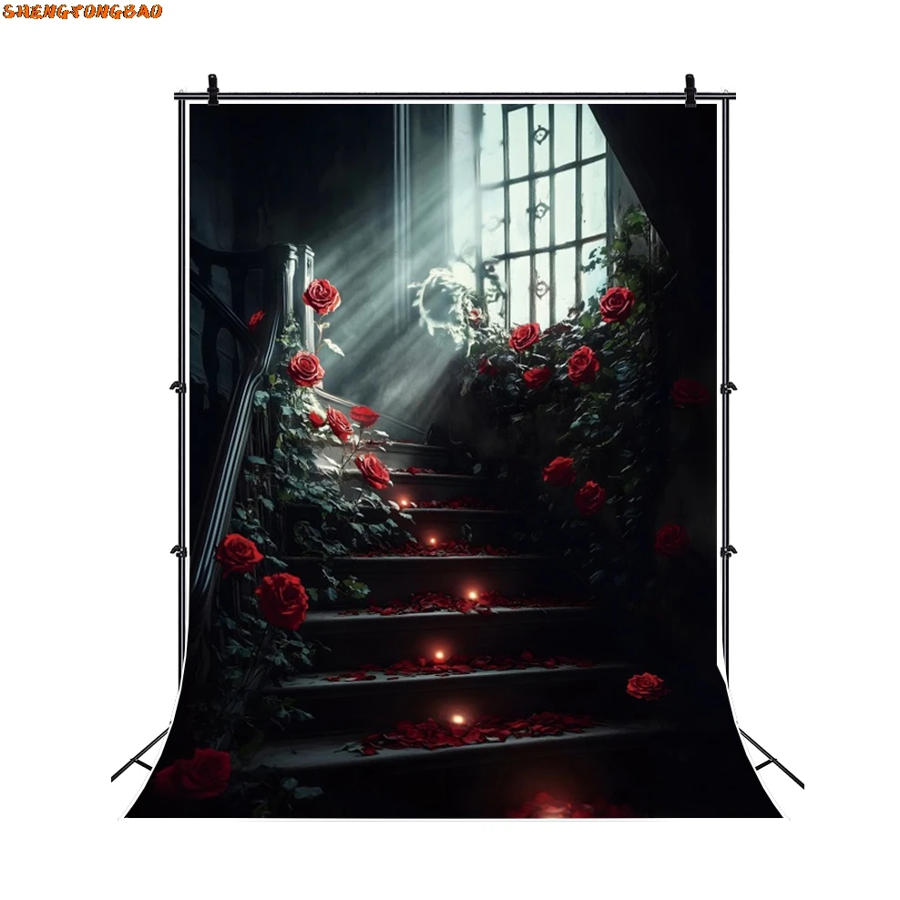 Retro ดอกไม้สีแดงการถ่ายภาพฉากหลังปราสาทโบราณเปียโนแสงแดดหน้าต่างงานแต่งงานตกแต่งคลอดบุตร Art ภาพพื้นหลัง