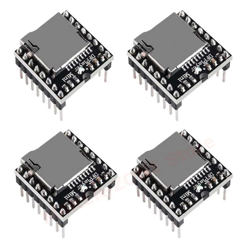 4Pcs Mini MP3 Player Module Dfplayer Audio Music Modules Voice Decode Board TF Card U Disk IO/Serial Port/AD Board for Arduino