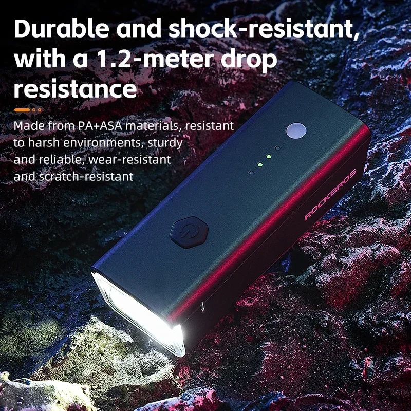 ROCKBROS ذكي دراجة المصباح 260LM 1500mAh المقود نوع-C قابلة للشحن مصباح ليد جيب الدراجة الجبهة ضوء مقاوم للماء