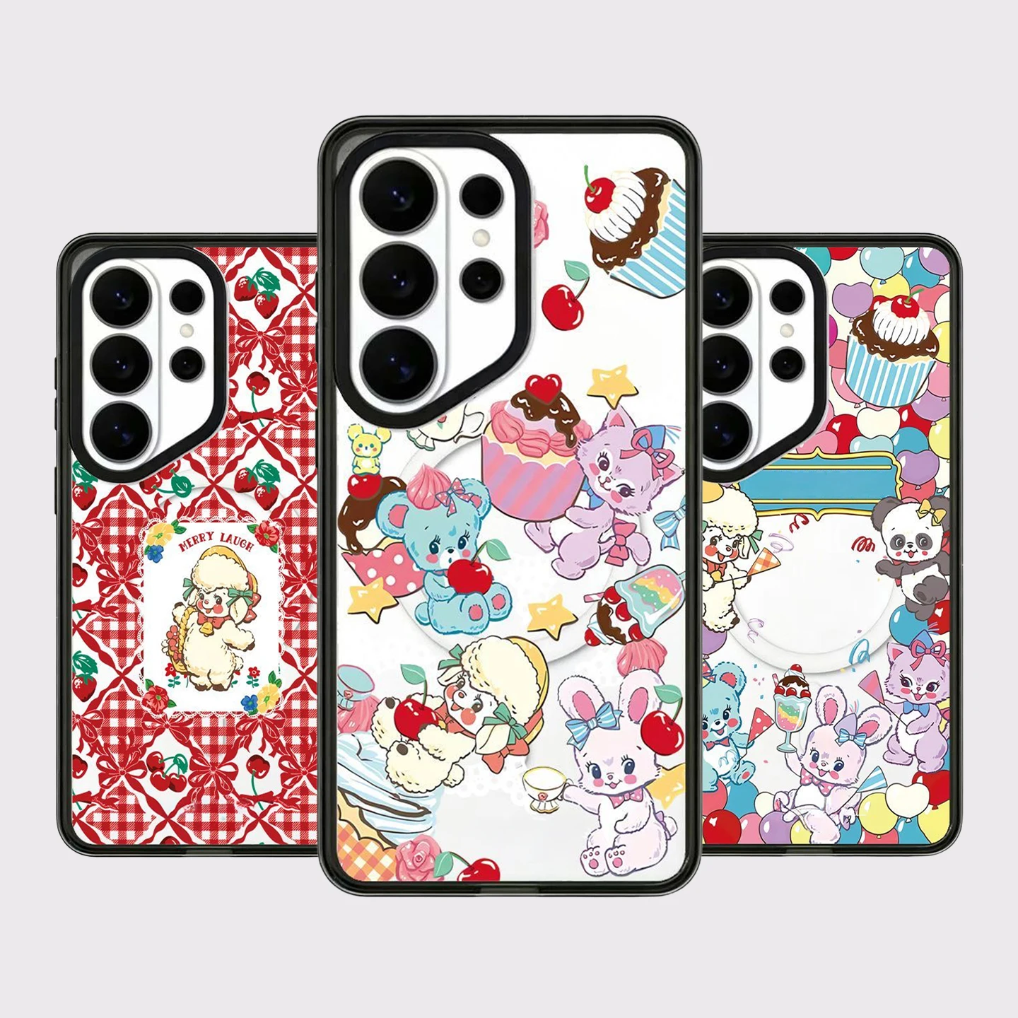 Bear Rabbit Party Acrylic Black Border Case for Samsung Galaxy S26 S25 S24 S23 Ultra S26U S24+ S25+ S26 Plus Protective Case