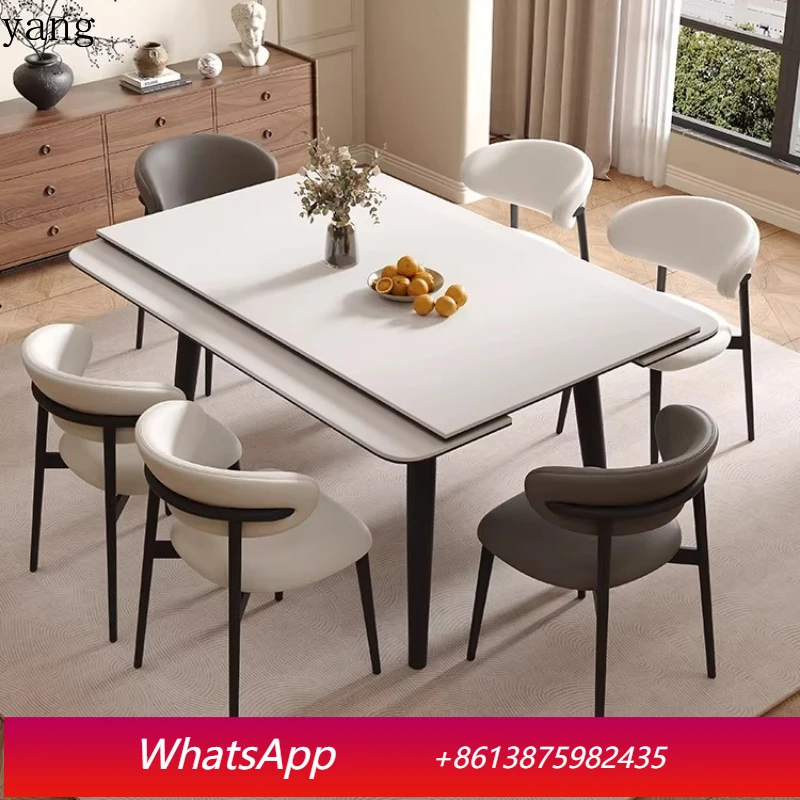 

LMM solid wood rock slab dining table and chair combination new simple matte variable square table dual-purpose