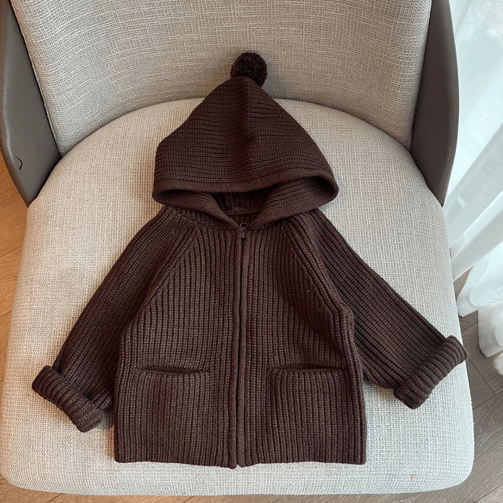 Baby Girls Sweaters Spring Autumn Christmas Red Knitted Hooded Cardigans Kids Long Sleeve Knit Sweater Coats Children Clothes