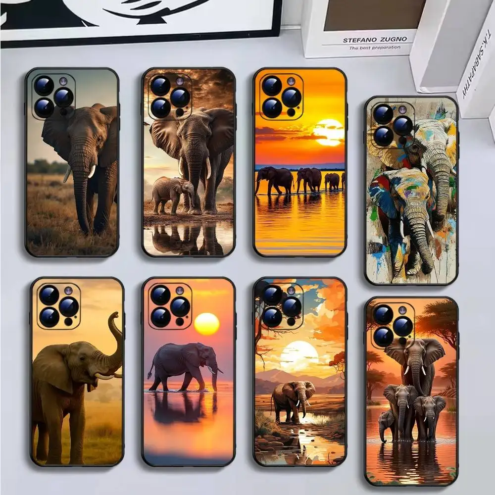 

Animal Elephant Phone Case For iPhone16,15,14,13,12,11 Plus,Pro Max,XS,X,XR,SE,Mini,8,7,Soft Black Cover
