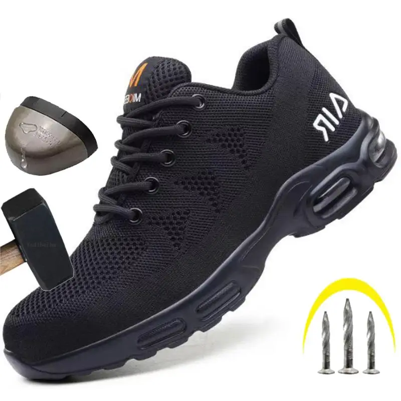 Men Steel Toe Safety Work Shoes Mesh Breathable Lightweight Comfortable Industrial Construction Shoes Puncture Proof Outdoor