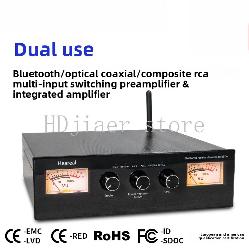 

G4 Bluetooth Power Amplifier Coaxial Fiber Dual Lotus Input HiFi Stereo High and Bass Adjustable VU Table