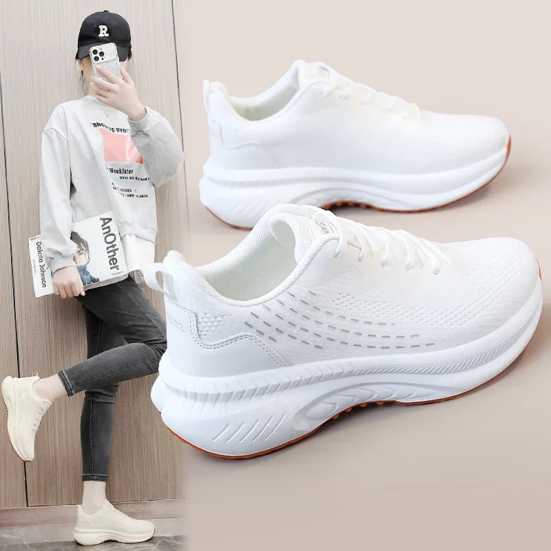 2024 New Lightweight Women's Shoes New Soft Sole Cushioned Running Shoes Mesh Surface Breathable Woven Shoes Student