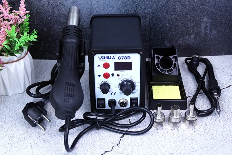 

YIHUA 878D High power adjustable temperature digital display desoldering stand, electric soldering iron, hot air gun