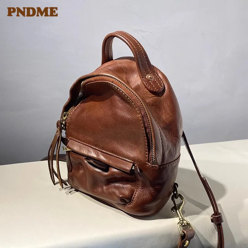 PNDME fashion vintage luxury genuine leather women\'s small backpack organizer designer handmade real cowhide weekend bagpack