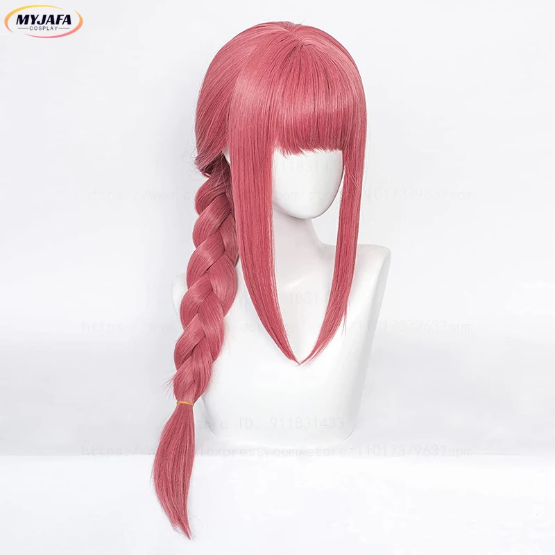 Haute qualité Makima Cosplay perruque Anime tronçonneuse homme Cosplay longue corail rose tressé résistant à la chaleur cheveux jeu de rôle perruques + bonnet de perruque