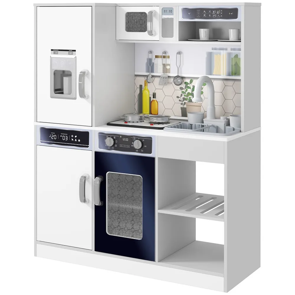 

Play Kitchen, Kids Kitchen Playset w/ Lights Sounds, Running Water