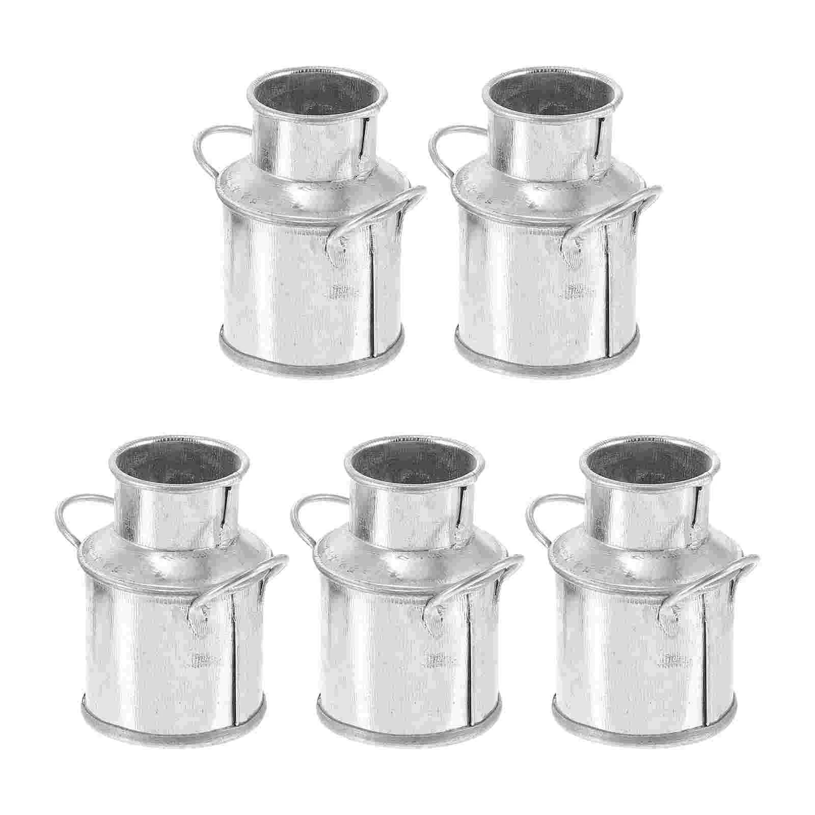 5 Pcs Mini Galvanized Buckets Flower Pot Milk Jug Tin Retro Decor Plants Planter Iron Barrel Kettle